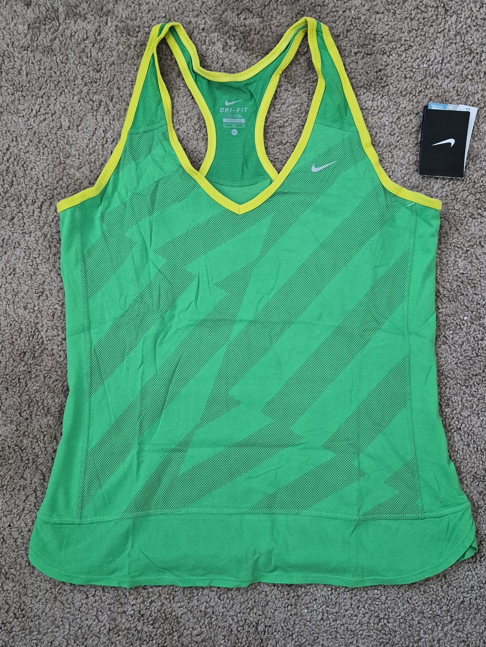 Nike Women’s Dri-FIT Green Racerback Tank with Yellow Trim Sz XL